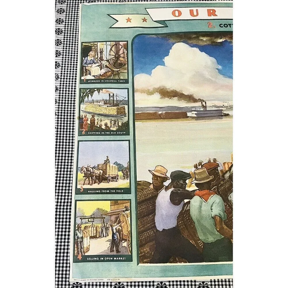 Vintage 1943 Coca-Cola Our America #2 Cotton Teaching Aid Classroom Poster Litho